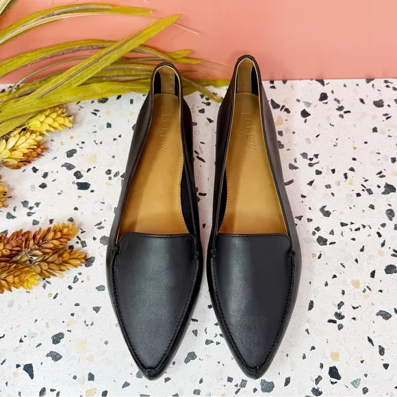 NEW J. Crew Black Leather Pointed Women’s Loafer Ballet Flats Sz 8.5
