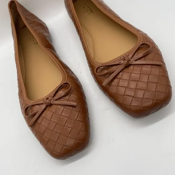 NEW J. Crew Factory Womens Brown Woven Ballet Flats Shoe Bows Sz 10.5 Square Toe