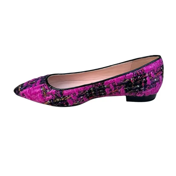 NEW J. Crew Sequin Tweed Ballet Flats Fresh Berry Leather Pointed Toe Patent