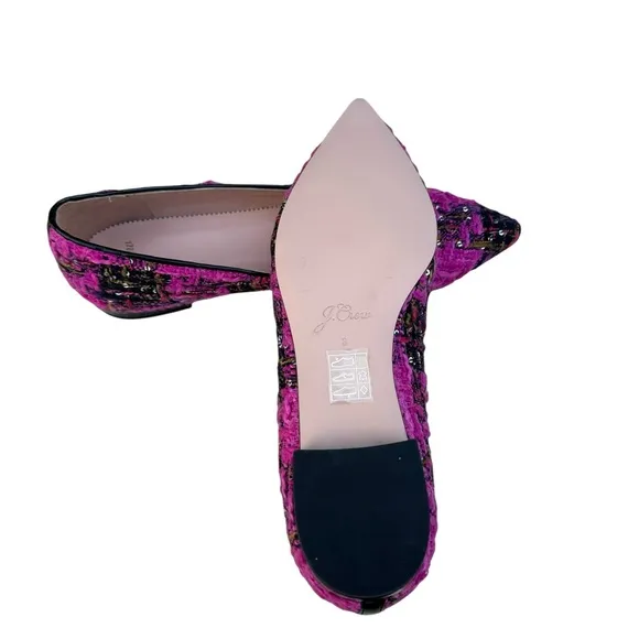 NEW J. Crew Sequin Tweed Ballet Flats Fresh Berry Leather Pointed Toe Patent
