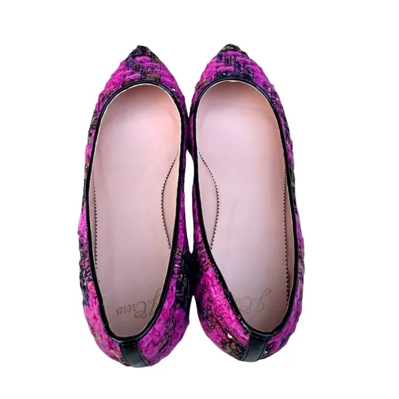 NEW J. Crew Sequin Tweed Ballet Flats Fresh Berry Leather Pointed Toe Patent