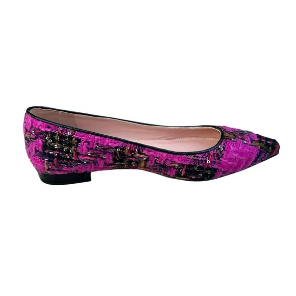 NEW J. Crew Sequin Tweed Ballet Flats Fresh Berry Leather Pointed Toe Patent