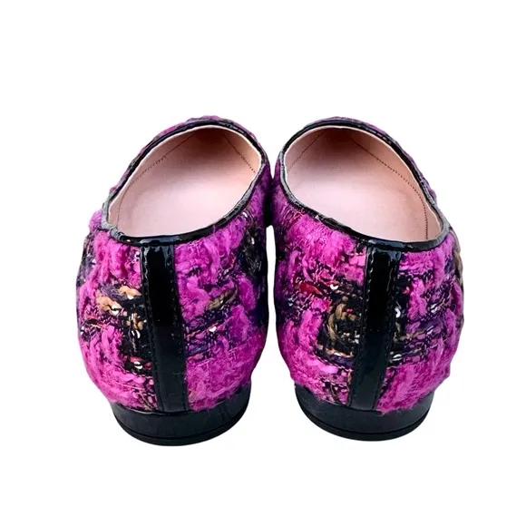 NEW J. Crew Sequin Tweed Ballet Flats Fresh Berry Leather Pointed Toe Patent
