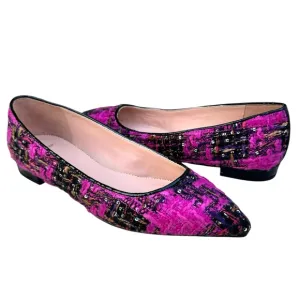 NEW J. Crew Sequin Tweed Ballet Flats Fresh Berry Leather Pointed Toe Patent