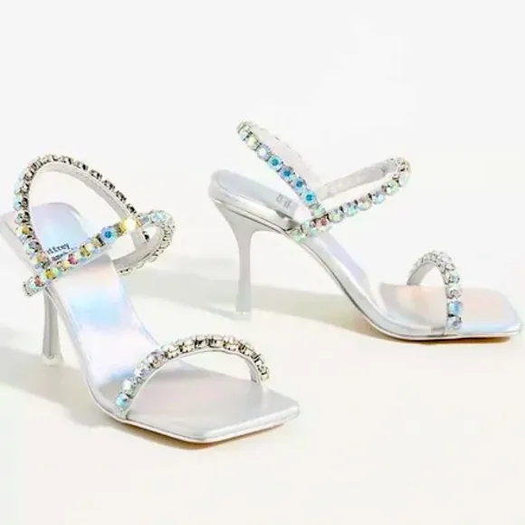 New Jeffrey Campbell x Anthropologie Saints 7.5 Blue Silver Rhinestone Slingback