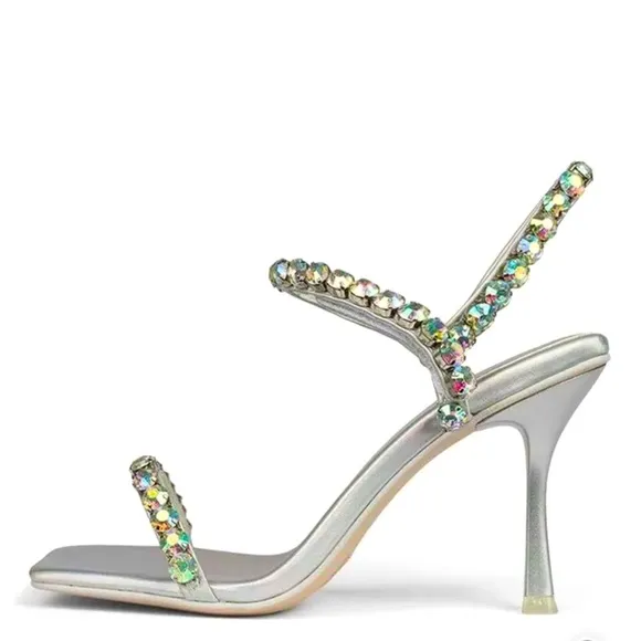 New Jeffrey Campbell x Anthropologie Saints 7.5 Blue Silver Rhinestone Slingback