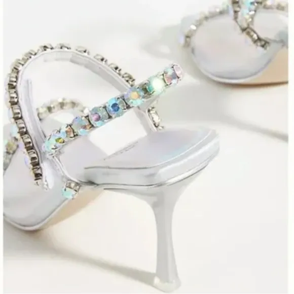 New Jeffrey Campbell x Anthropologie Saints 7.5 Blue Silver Rhinestone Slingback