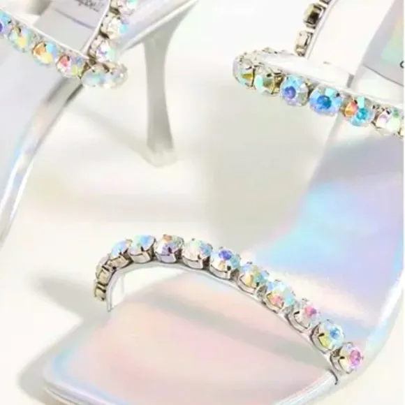 New Jeffrey Campbell x Anthropologie Saints 7.5 Blue Silver Rhinestone Slingback