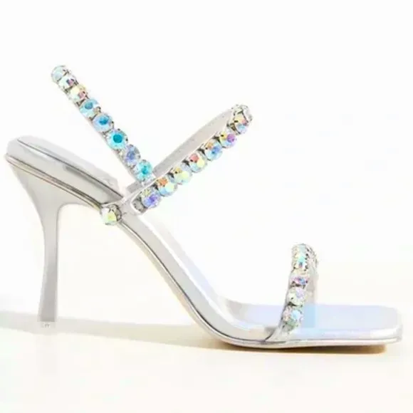 New Jeffrey Campbell x Anthropologie Saints 7.5 Blue Silver Rhinestone Slingback