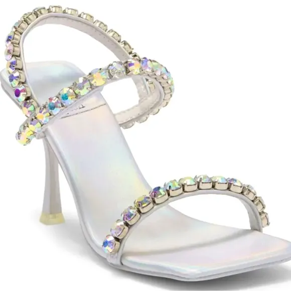 New Jeffrey Campbell x Anthropologie Saints 7.5 Blue Silver Rhinestone Slingback