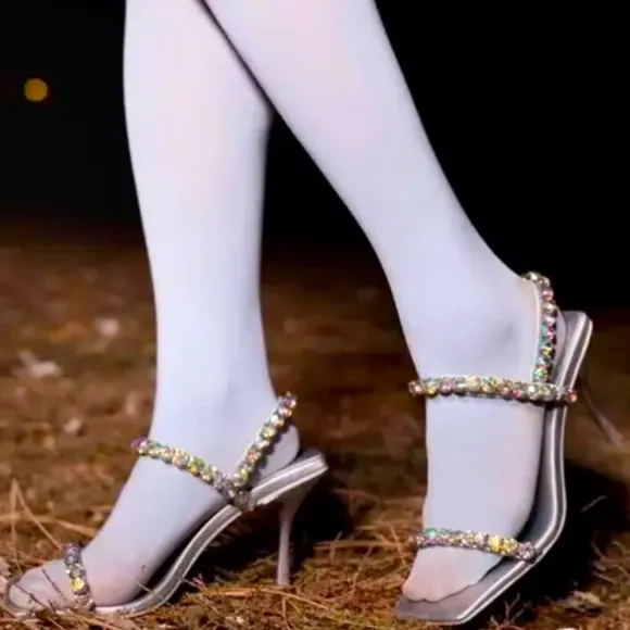 New Jeffrey Campbell x Anthropologie Saints 7.5 Blue Silver Rhinestone Slingback