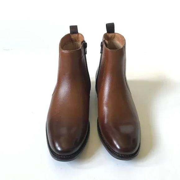 NEW Johnston &amp; Murphy Lewis Side Zip Boots Mens 8 Brown Full Grain Leather NIB