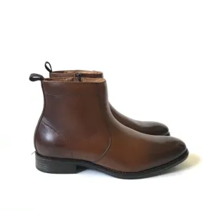 NEW Johnston &amp; Murphy Lewis Side Zip Boots Mens 8 Brown Full Grain Leather NIB