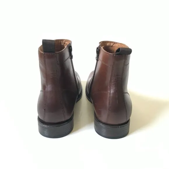 NEW Johnston &amp; Murphy Lewis Side Zip Boots Mens 8 Brown Full Grain Leather NIB