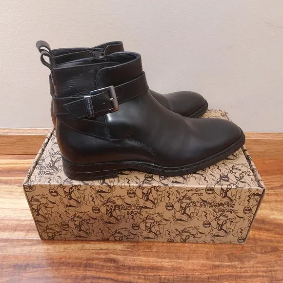 New KARL LAGERFELD PARISMen's Leather Side-Zip Buckle Boots size 8