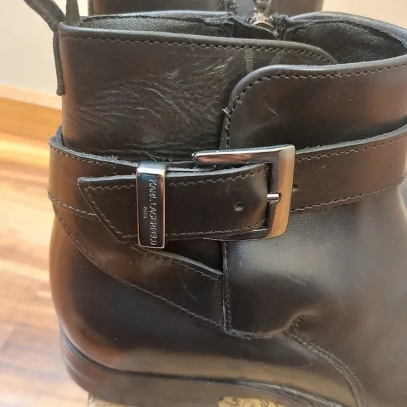 New KARL LAGERFELD PARISMen's Leather Side-Zip Buckle Boots size 8