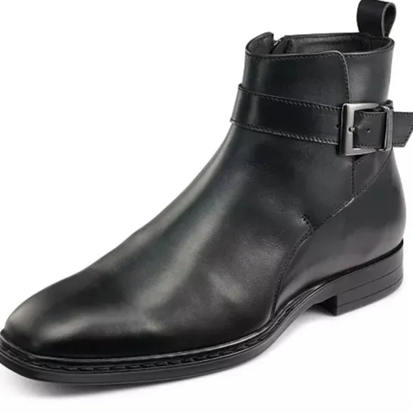 New KARL LAGERFELD PARISMen's Leather Side-Zip Buckle Boots size 8