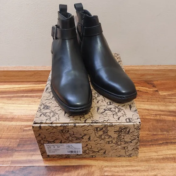 New KARL LAGERFELD PARISMen's Leather Side-Zip Buckle Boots size 8