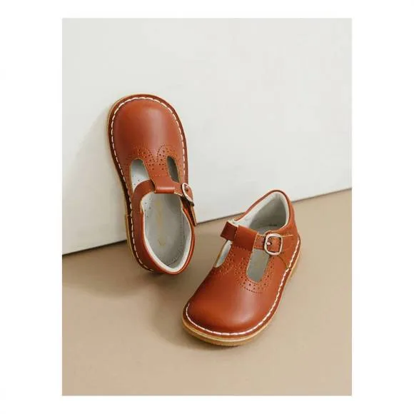NEW L'AMOUR girl's frances t-strap mary jane shoes in chestnut