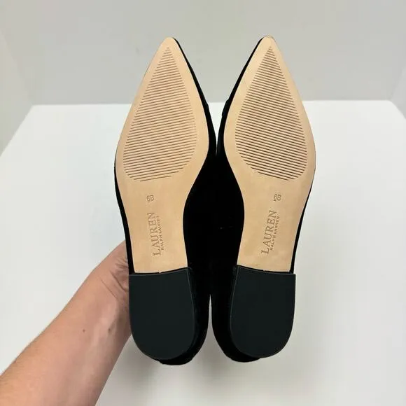 NEW Lauren Ralph Lauren | Lilah Black Velvet Crystal Logo Pointed Toe Flats