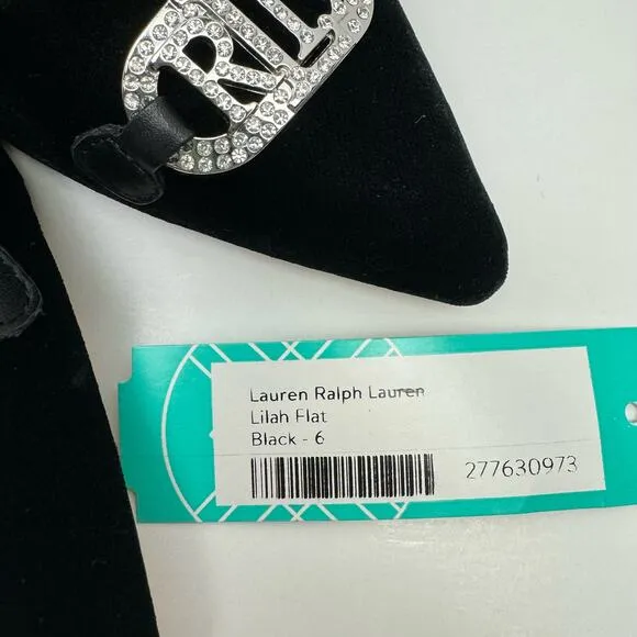 NEW Lauren Ralph Lauren | Lilah Black Velvet Crystal Logo Pointed Toe Flats