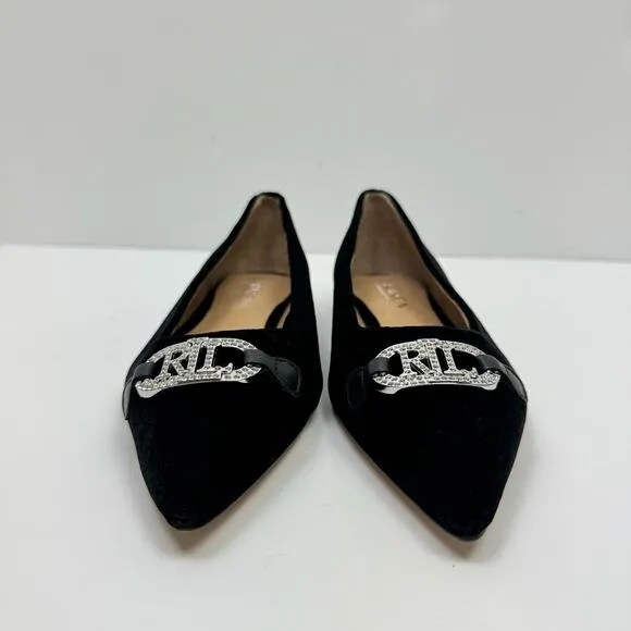 NEW Lauren Ralph Lauren | Lilah Black Velvet Crystal Logo Pointed Toe Flats