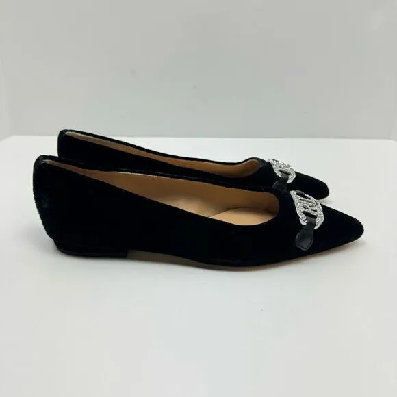 NEW Lauren Ralph Lauren | Lilah Black Velvet Crystal Logo Pointed Toe Flats