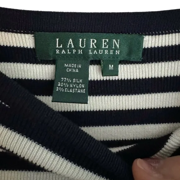 NEW Lauren Ralph Lauren Nautical Navy White Striped Silk Blend Knit Sweater | M