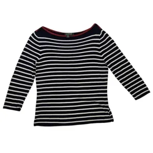 NEW LAUREN RALPH LAUREN Striped Cotton Knit Top Navy White Nautical Shirt Large