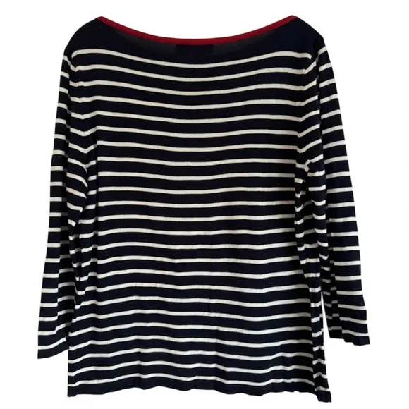 NEW LAUREN RALPH LAUREN Striped Cotton Knit Top Navy White Nautical Shirt Large