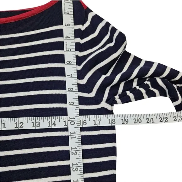 NEW LAUREN RALPH LAUREN Striped Cotton Knit Top Navy White Nautical Shirt Large