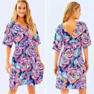 NEW Lilly Pulitzer Parigi Dress SZ M Nauti Navy Boho Bateau