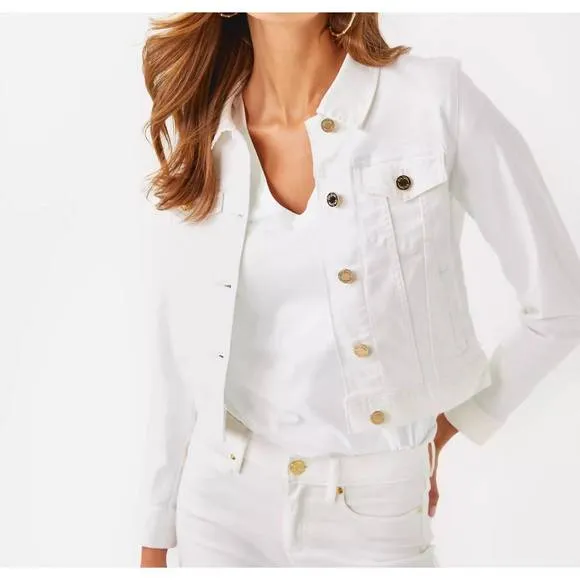 NEW LILLY PULITZER seaspray denim jacket in resort white