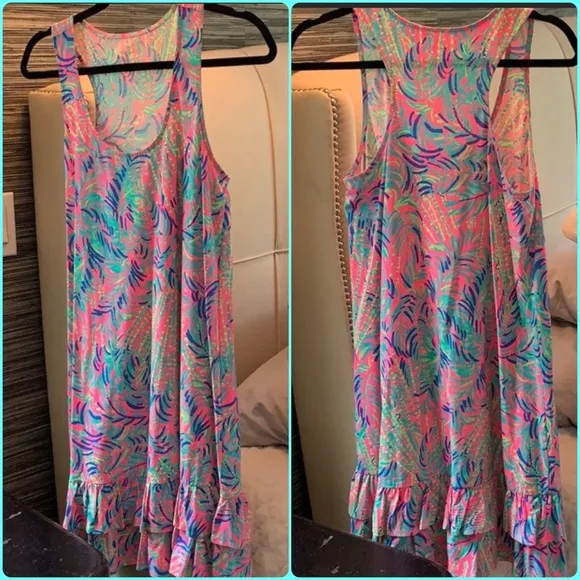 New Lilly Pulitzer tank top ruffle dress pink S