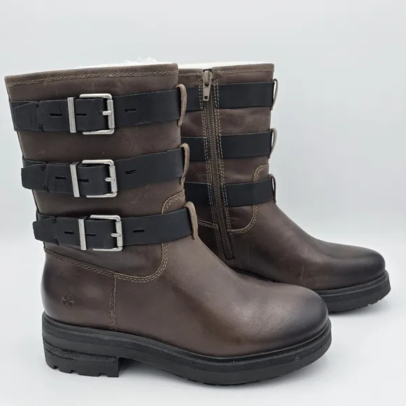 NEW Lucky Brand Cheviss Biker Boots, Dark Brown, Women's 5.5M