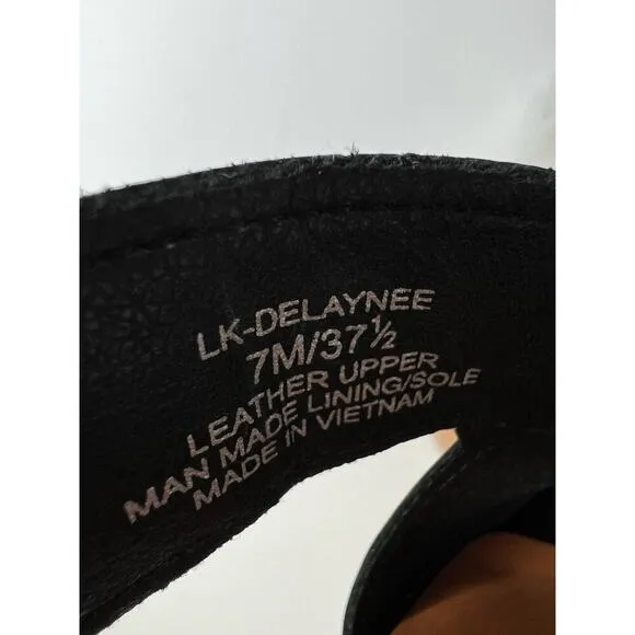 New Lucky Brand Delaynee Platform Wedge Slingback Sandal Black Leather Size 7