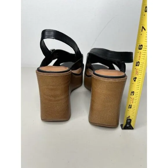 New Lucky Brand Delaynee Platform Wedge Slingback Sandal Black Leather Size 7