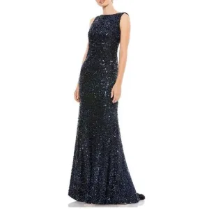 New! Mac Duggal Midnight Cowl Back Boat Neck Sequined Evening Gown 26331‎ Sz 10