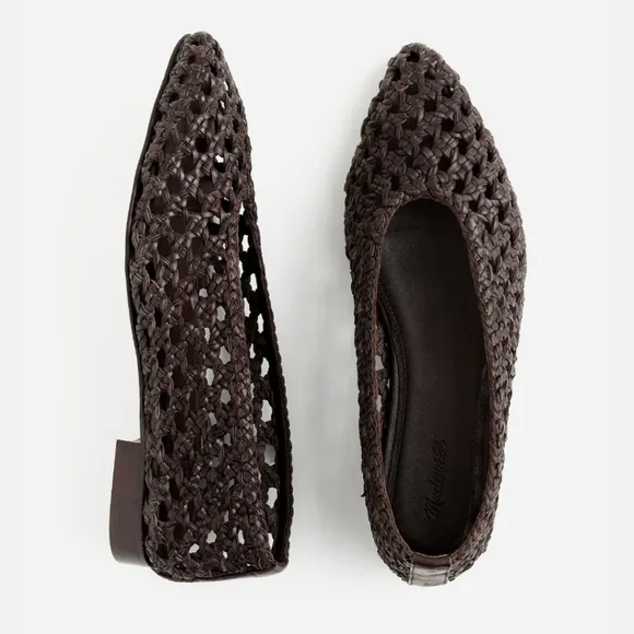 New! Madewell The Ruth Ballet Flat in Woven Leather Dark Carob