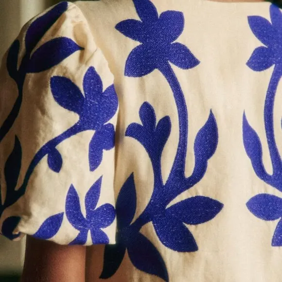 New Magaschoni Floral Embroidered Blue/White Midi Dress NWT Sézane Osiris Dress