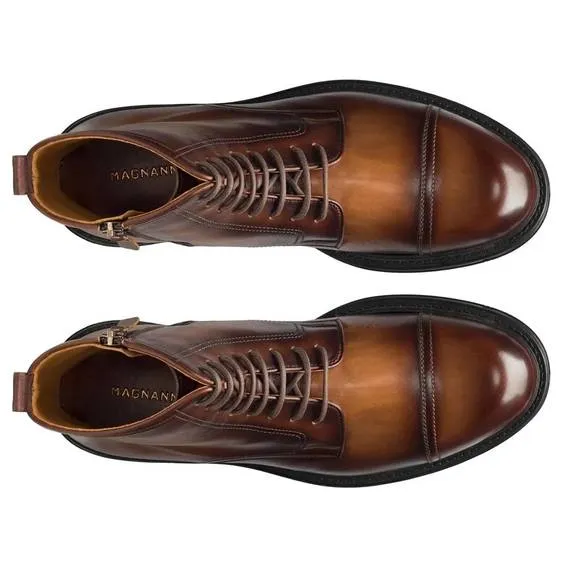NEW MAGNANNI men's lerato leather derby boots in mid-brown