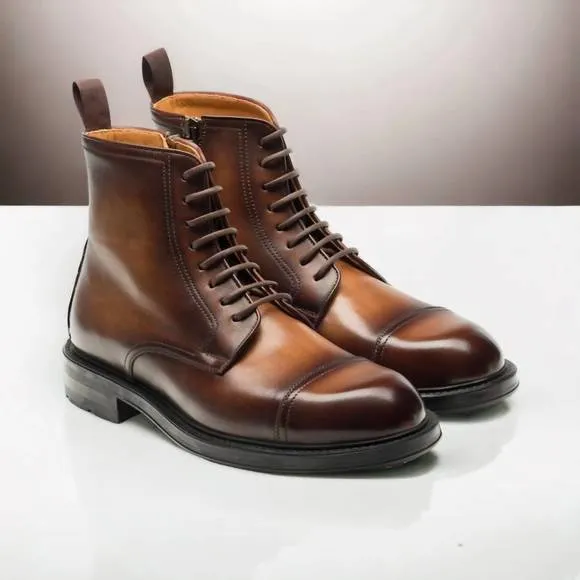 NEW MAGNANNI men's lerato leather derby boots in mid-brown