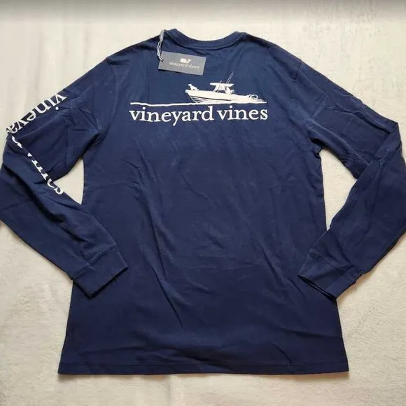 New men's S Vineyard Vines man's best friend boat dog long sleeve pocket tee