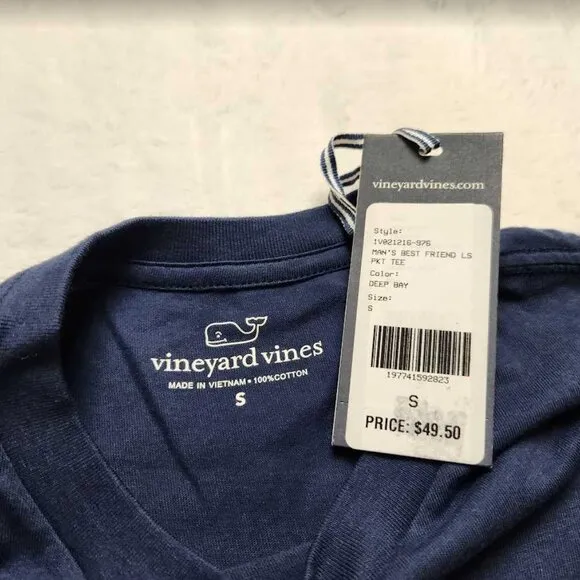 New men's S Vineyard Vines man's best friend boat dog long sleeve pocket tee