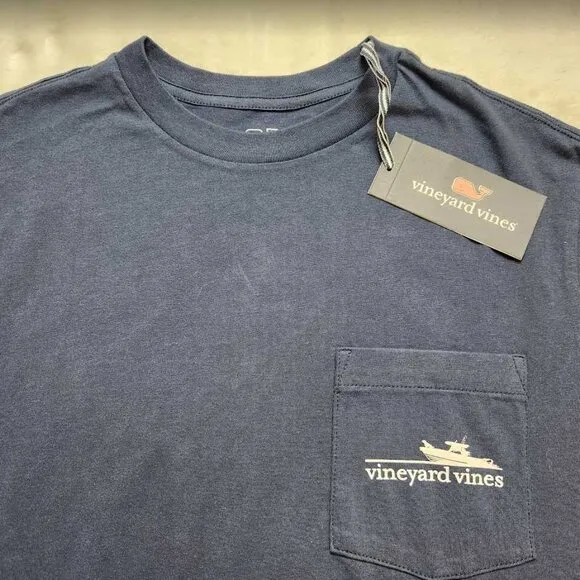 New men's S Vineyard Vines man's best friend boat dog long sleeve pocket tee