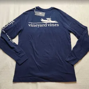 New men's S Vineyard Vines man's best friend boat dog long sleeve pocket tee