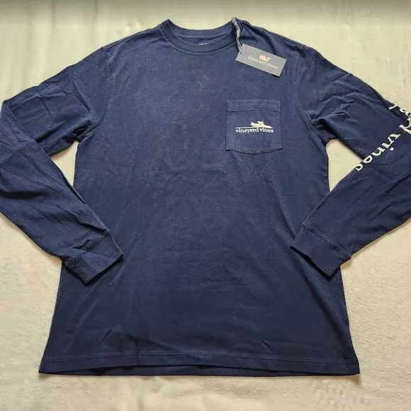 New men's S Vineyard Vines man's best friend boat dog long sleeve pocket tee