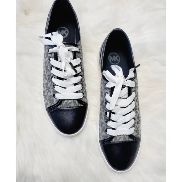 New Michael Kors Monogram Graphite Black Sneakers - 7