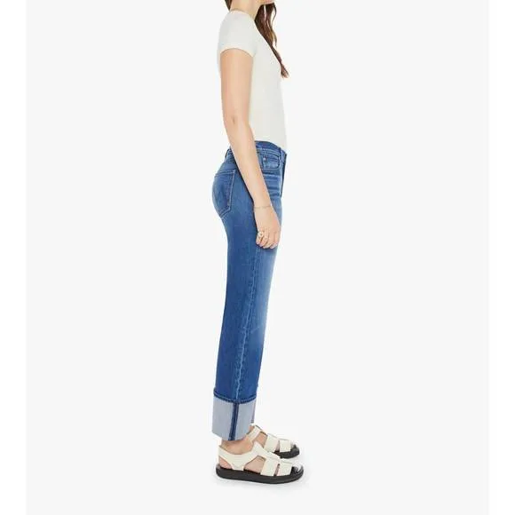 NEW MOTHER checkerboard duster flood cuff jeans in bunny hop