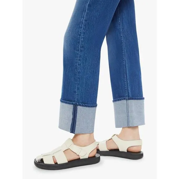 NEW MOTHER checkerboard duster flood cuff jeans in bunny hop
